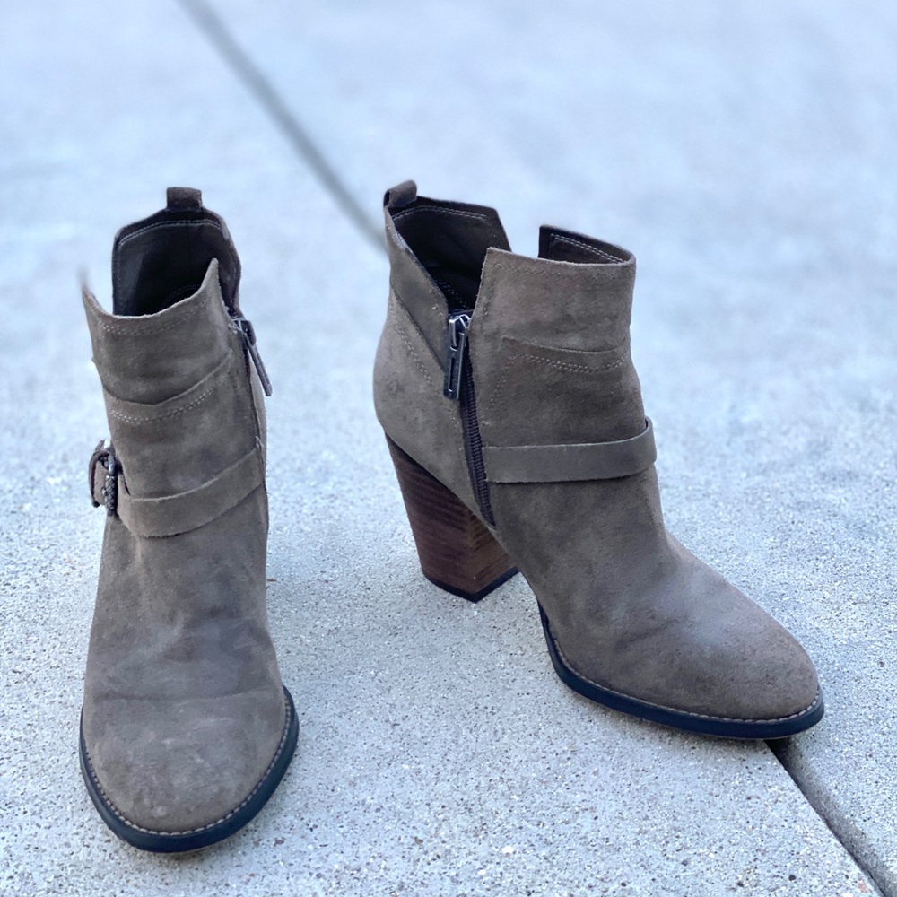 IVANKA trump FRANKLY ankle boots booties khaki green suede leather chunky heels - Picture 8 of 13